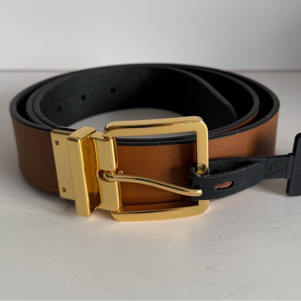Ralph Lauren Women’s XL Reversible Leather Belt Brown Black Gold Buckle NWT